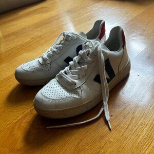 Veja Campo Sneakers, White, Red, and Black (Leather - Like New)
